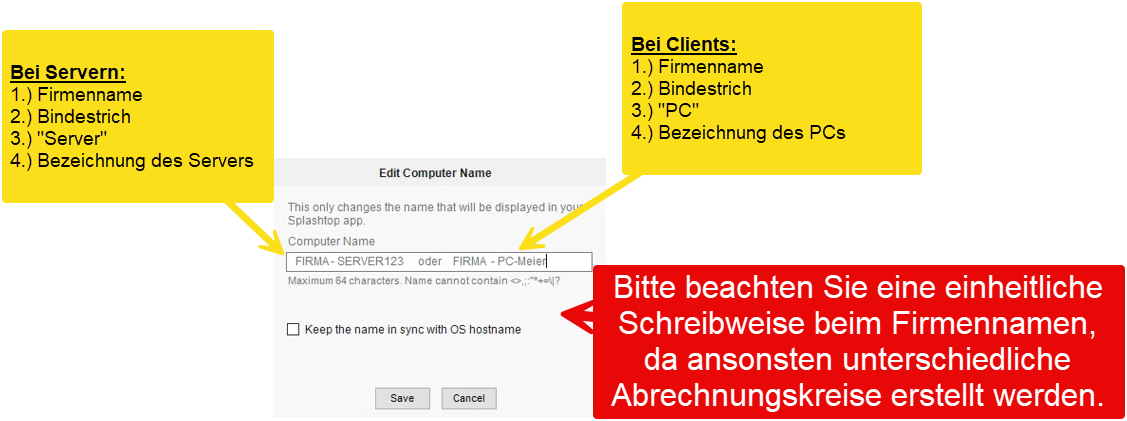 Screenshot: Splashtop Streamer – Computername nach der Installation